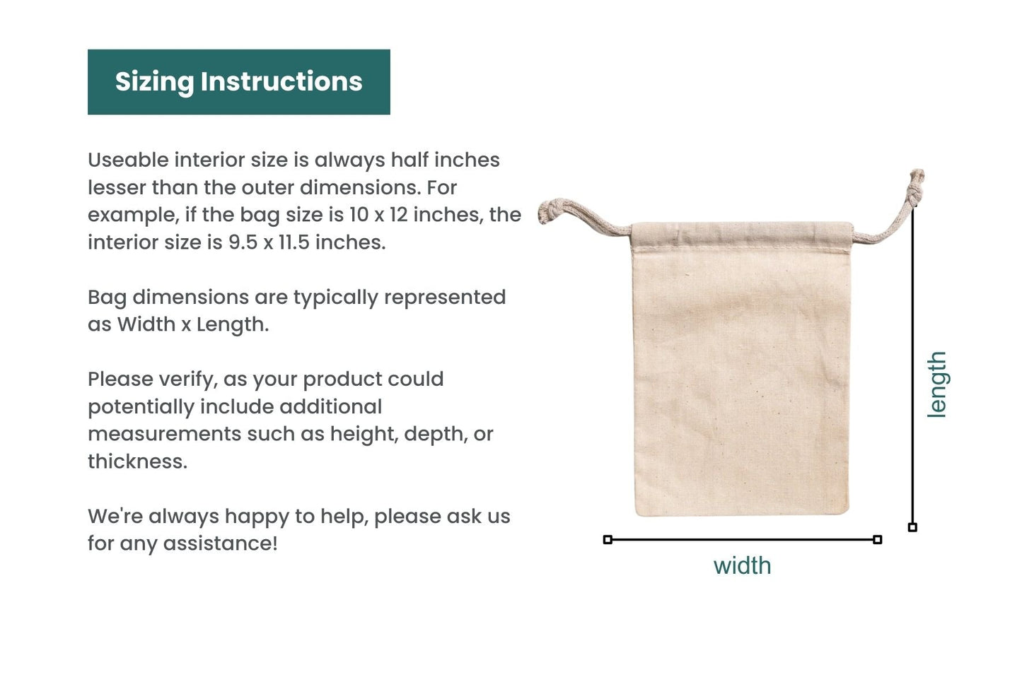 12x20 Inches 100% Organic Canvas Cotton Drawstring Muslin Bags