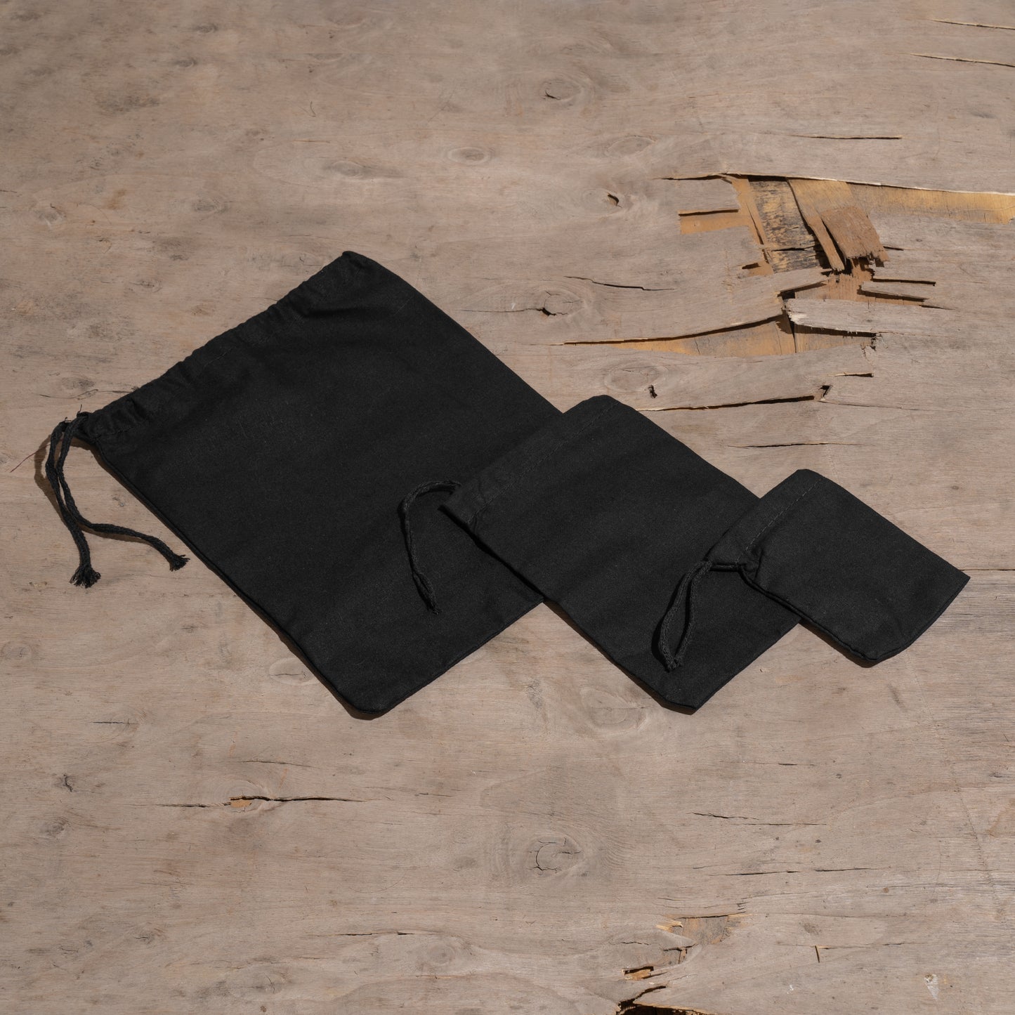 100% Black Cotton Single Drawstring Muslin Bags